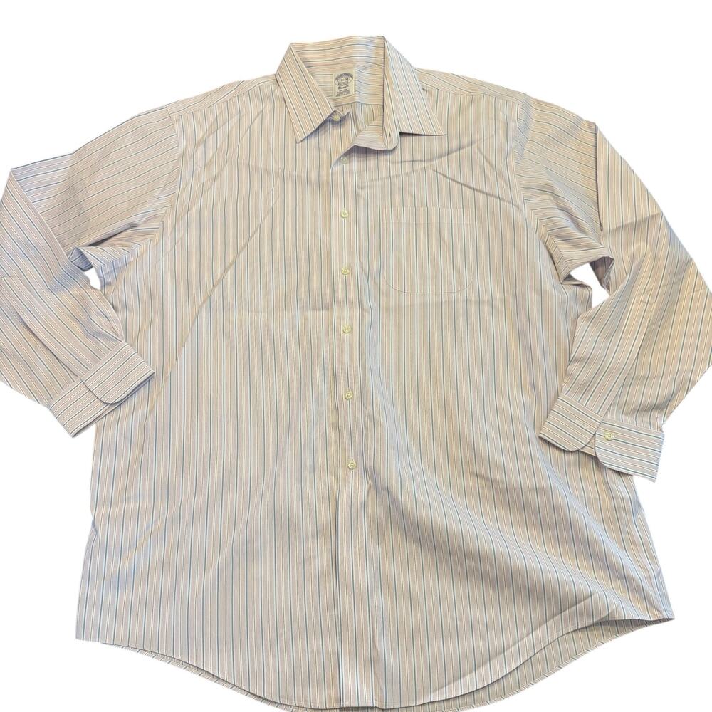 Brooks Brothers Men’s button down shirt, purple blue stripes, non-iron, 17.5-34